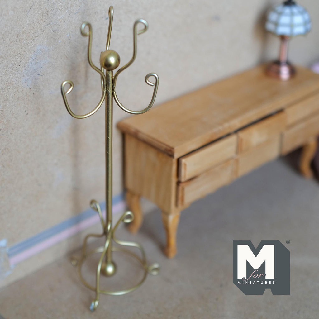Miniature Coat Rack 1:12 Scale Dollhouse Clothes Stand , Coat Tree , Hall Coat Tree 6 inch tall (matte gold) - J001