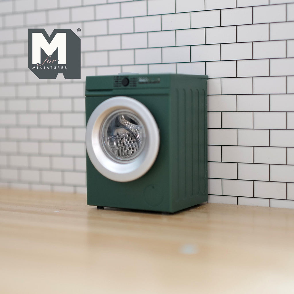 Miniature Washing Machine with Powered Turning Drum 1:12 Scale Dollhouse Appliance (non functional) (dark green) - K045