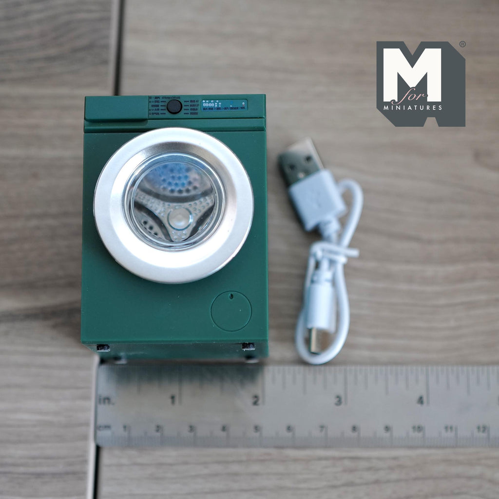 Miniature Washing Machine with Powered Turning Drum 1:12 Scale Dollhouse Appliance (non functional) (dark green) - K045