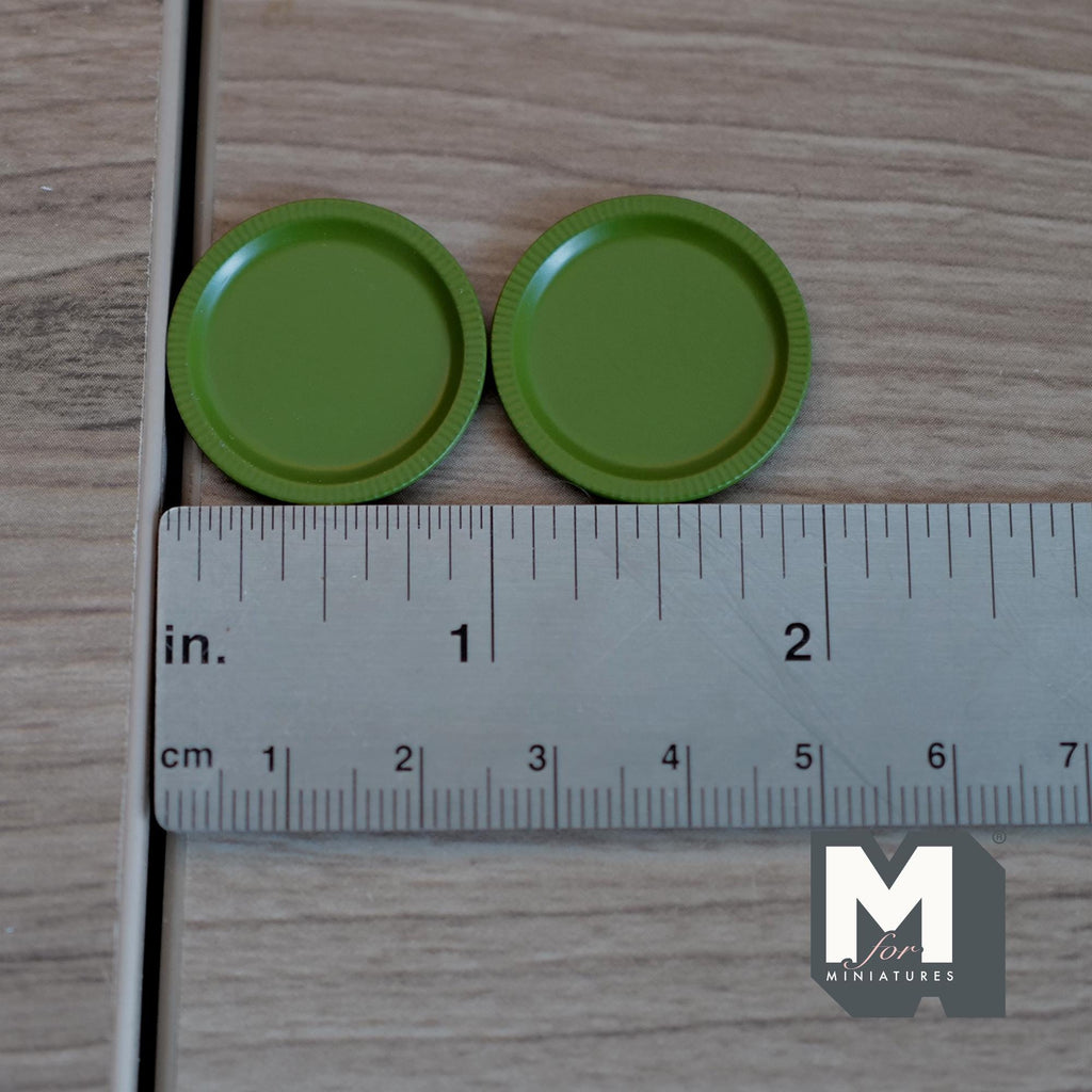 Miniature Flat Plates 1:12 Scale Dollhouse Tableware Large Size Serving Plates Set of 2 , 1 inch dia. (green) (metal) - A043