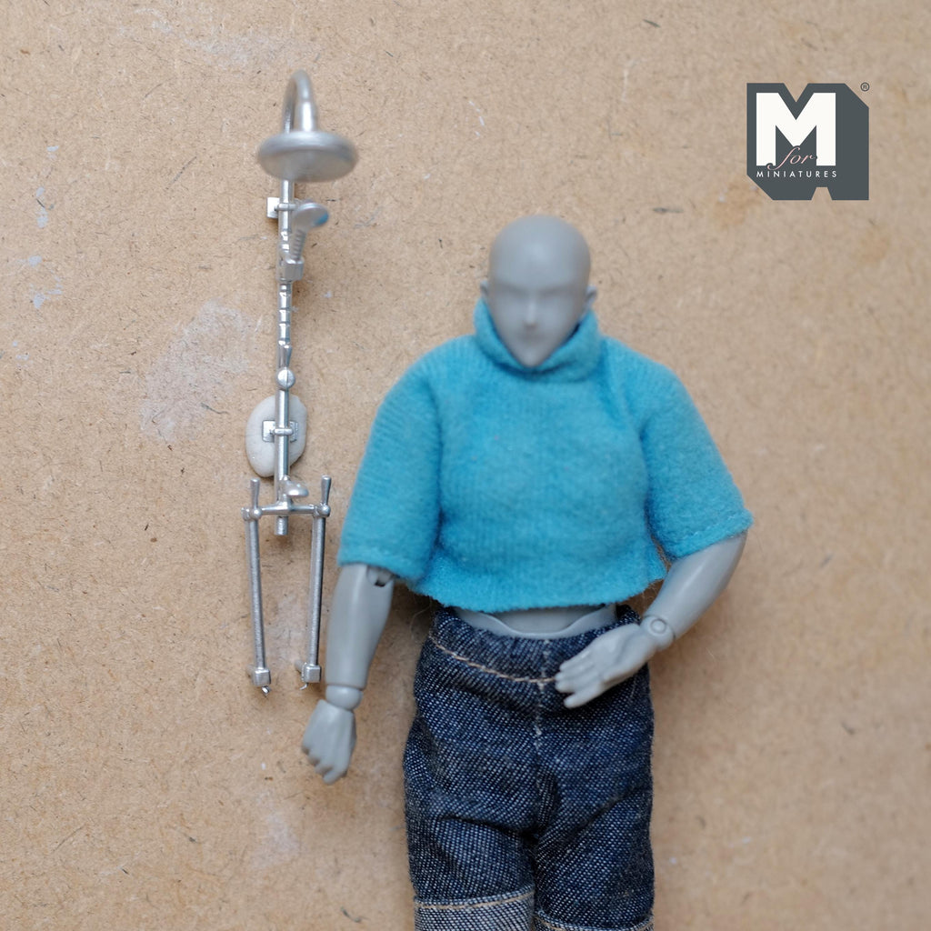 Dollhouse Rain Shower Head with Faucet Set and Pipes 1:12 Scale Miniature Wall Mount Rainhead Showerhead 3-3/8 inch tall (plastic) - D054