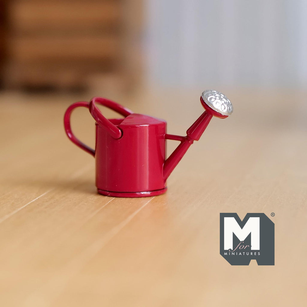 Miniature Metal Watering Can – 1:12 Scale Dollhouse Fairy Garden Accessory Watering Pot Vessel (red) - F104