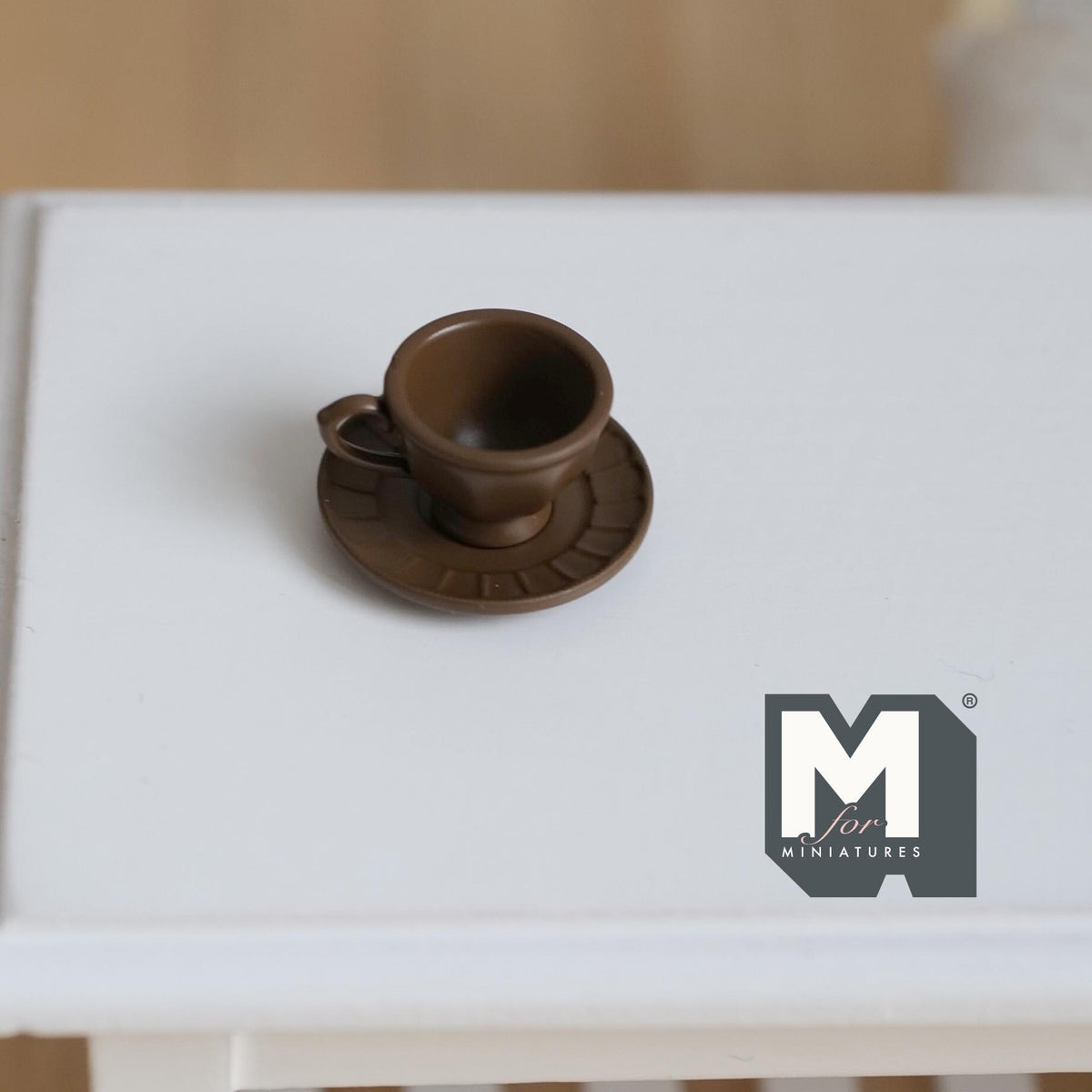 Miniature Coffee Cup and Saucer Set 1:12 Scale Dollhouse Tea Cup Drinkware Set of 2 (dark brown)  - F071