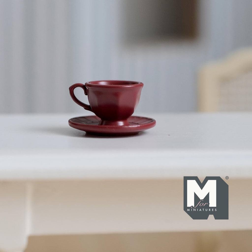 Miniature Coffee Cup and Saucer Set 1:12 Scale Dollhouse Tea Cup Drinkware Set of 2 (red)  - F071