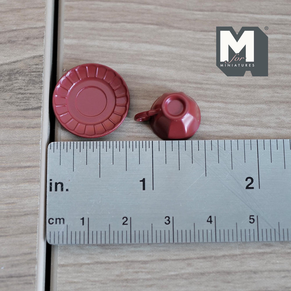 Miniature Coffee Cup and Saucer Set 1:12 Scale Dollhouse Tea Cup Drinkware Set of 2 (red)  - F071