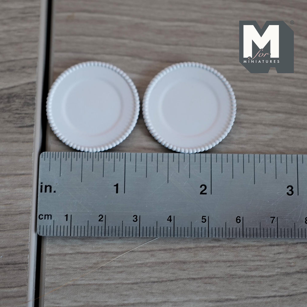 Miniature Dining Plates Dollhouse Tableware Serving Plates Set of 2 , 1-1/8 inch dia. (beige)  (Metal)- A041