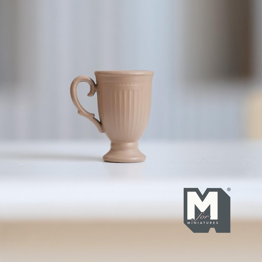 Miniature Fluted Pedestal Mug 1:12 Scale Dollhouse Metal Drinkware 5/8 inch tall (light brown) - F066