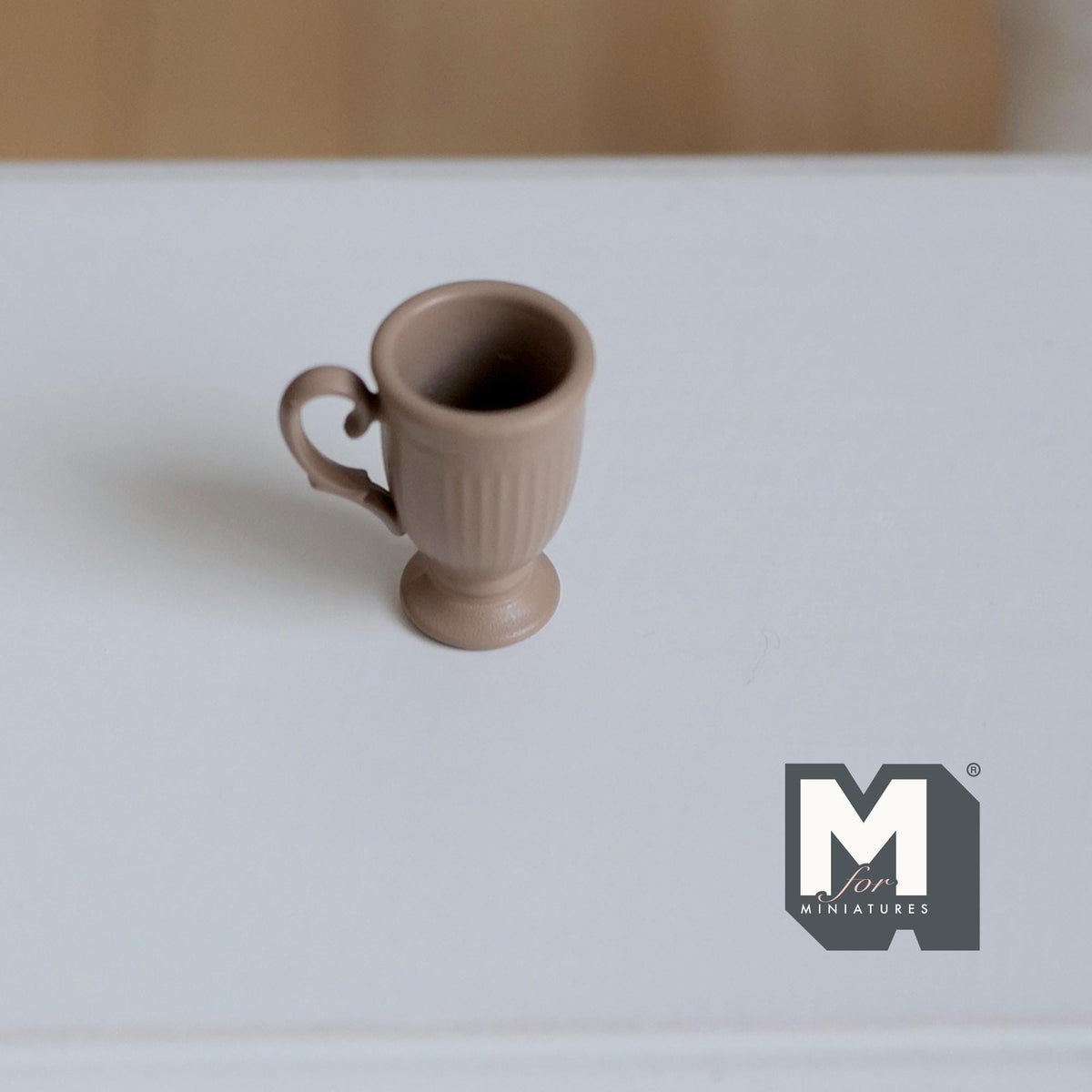 Miniature Fluted Pedestal Mug 1:12 Scale Dollhouse Metal Drinkware 5/8 inch tall (light brown) - F066