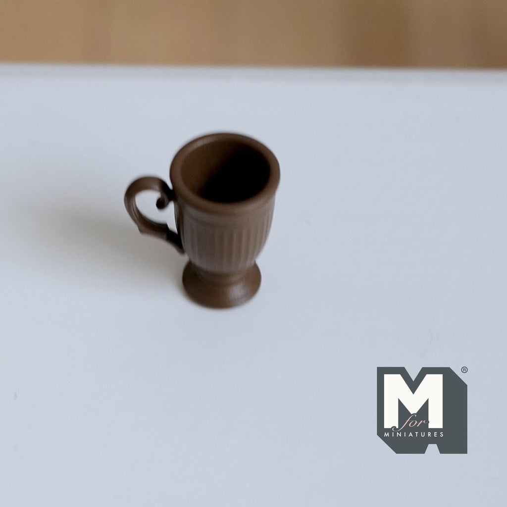Miniature Fluted Pedestal Mug 1:12 Scale Dollhouse Metal Drinkware 5/8 inch tall (dark brown) - F066