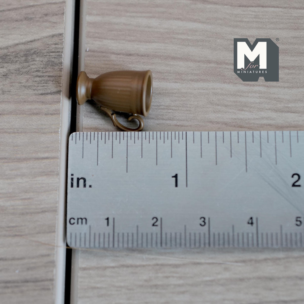 Miniature Fluted Pedestal Mug 1:12 Scale Dollhouse Metal Drinkware 5/8 inch tall (dark brown) - F066