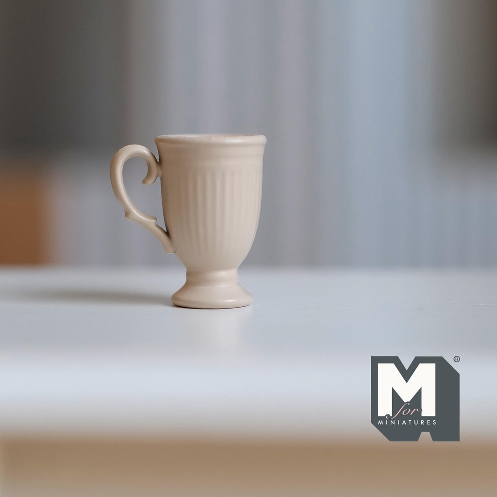 Miniature Fluted Pedestal Mug 1:12 Scale Dollhouse Metal Drinkware 5/8 inch tall (beige) - F066