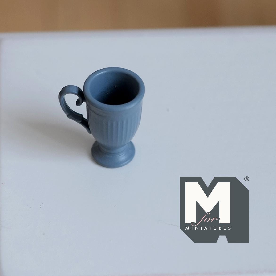 Miniature Fluted Pedestal Mug 1:12 Scale Dollhouse Metal Drinkware 5/8 inch tall (blue) - F066