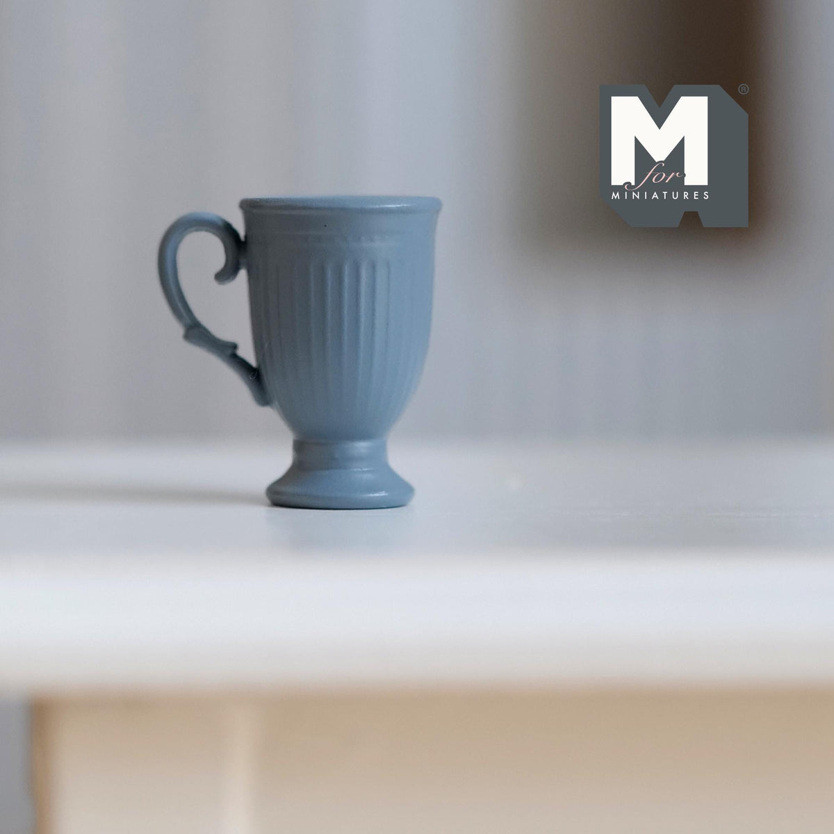 Miniature Fluted Pedestal Mug 1:12 Scale Dollhouse Metal Drinkware 5/8 inch tall (blue) - F066