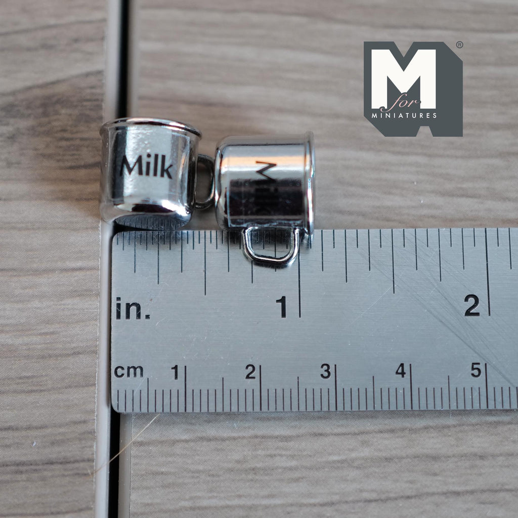 Miniature Metal Milk Mugs Set of 2 Dollhouse Kitchen Accessories Drinkware 1/2 inch tall - F066