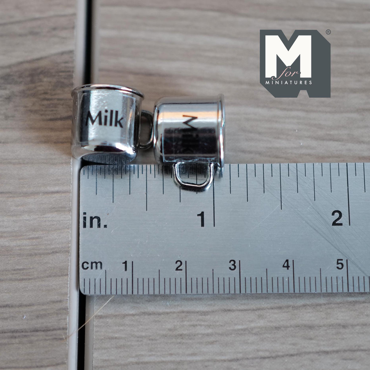 Miniature Metal Milk Mugs Set of 2 Dollhouse Kitchen Accessories Drinkware 1/2 inch tall - F066
