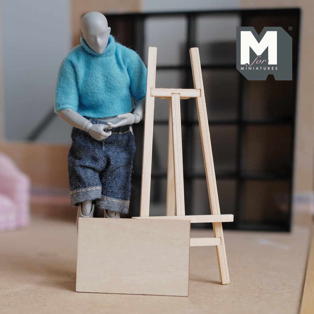 Miniature Canvas Easel Stand and Painting Board 1:12 Scale Unfinished Painting Easel Tripod Easel Drawing Stand - H015