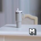 Miniature Tumbler with Straw 1:12 Scale Travel Mug with Handle Dollhouse Decor 7/8 inch tall (light gray) - E089