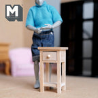 Miniature Nightstand Foyer Table with Drawer 1:12 Scale Dollhouse Decor Furniture Unpainted Table 2-1/2 inch tall (wood) - D024