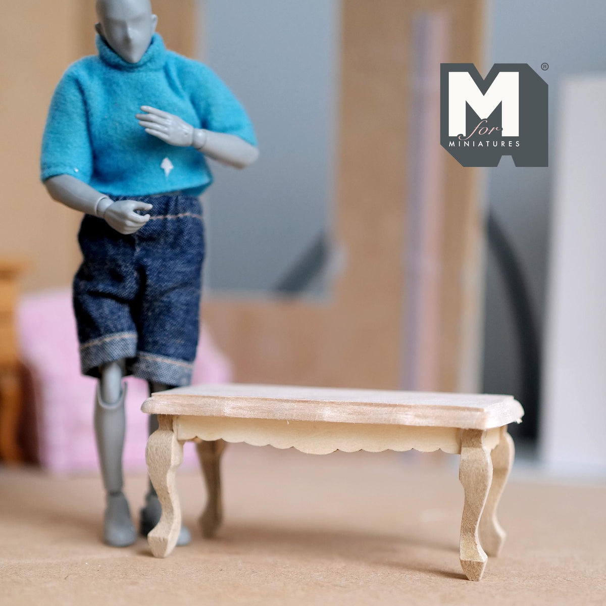 Miniature Coffee Table Bench Unpainted 1:12 Scale Dollhouse Furniture Center Table 1-5/8 inch tall - H037