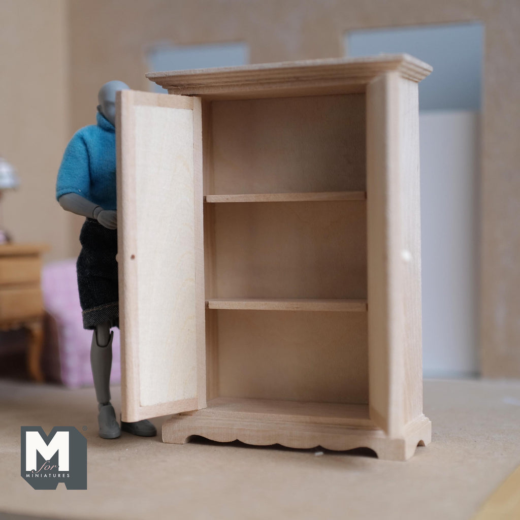 Dollhouse Closet Unpainted 1:12 Scale Miniature Wardrobe Armoire 5-11/16 inch tall (style b) - i014