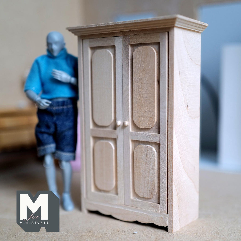 Dollhouse Closet Unpainted 1:12 Scale Miniature Wardrobe Armoire 5-11/16 inch tall (style a) - J013