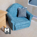Miniature Armchair with Houndstooth Cushion 1:12 Scale Dollhouse Furniture Sofa 2-3/4 inch tall (blue) - K016