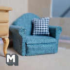 Miniature Armchair with Houndstooth Cushion 1:12 Scale Dollhouse Furniture Sofa 2-3/4 inch tall (blue) - K016