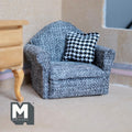 Miniature Armchair with Houndstooth Cushion 1:12 Scale Dollhouse Furniture Sofa 2-3/4 inch tall (gray) - K016