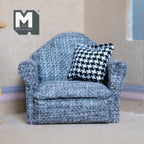 Miniature Armchair with Houndstooth Cushion 1:12 Scale Dollhouse Furniture Sofa 2-3/4 inch tall (gray) - K016