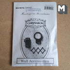1:12 scale miniature wall clock, telephone and hat rack kit in brown, 3 pieces, shown in its illustrated package