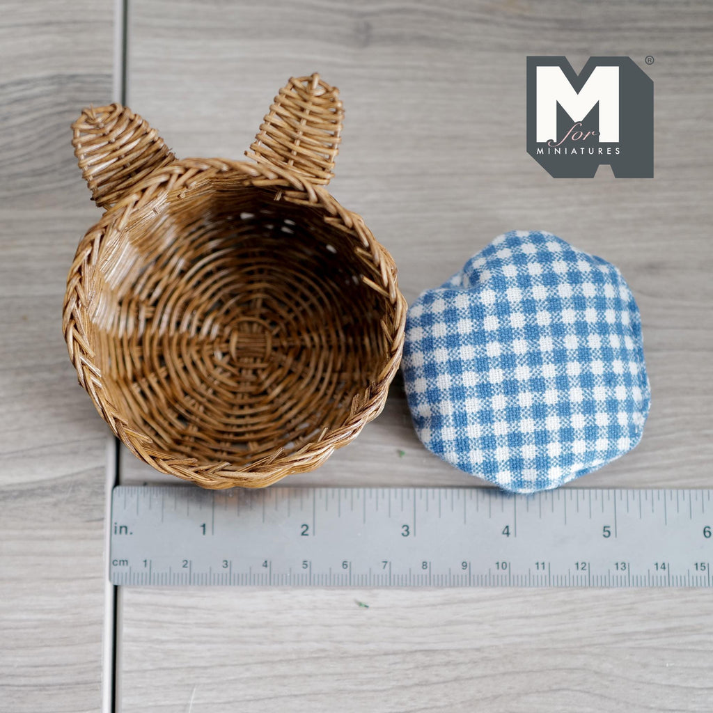 Miniature Wicker Pet Bed with Ears 1:12 Scale Dollhouse Basket Dog Bed Cat Bed 1-7/8 inch tall (brown) - b027