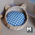 Miniature Wicker Pet Bed with Ears 1:12 Scale Dollhouse Basket Dog Bed Cat Bed 1-7/8 inch tall (beige) - B027