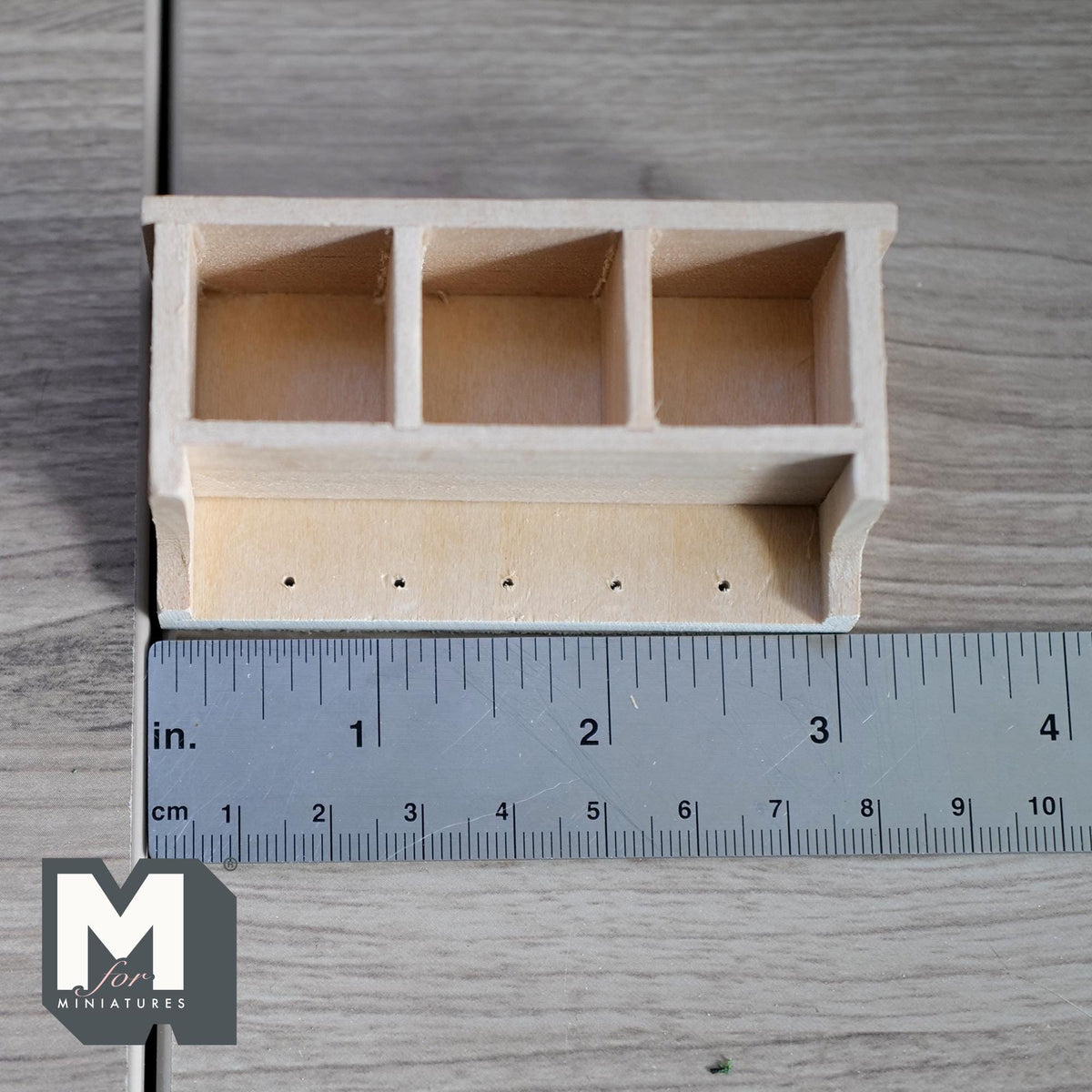 Dollhouse Entryway Wall Shelf with Cubbies and Hooks Unpainted 1:12 Scale Miniature Wood Shelf 3-1/8 inch wide - I033