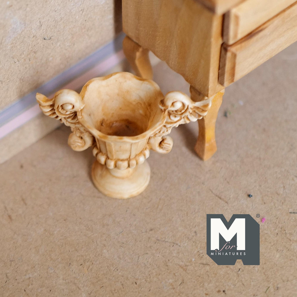 Miniature Winged Angel Urn 1:12 Scale Dollhouse Fairy Garden Planter 1-1/2 inch tall (beige) (resin) - B103