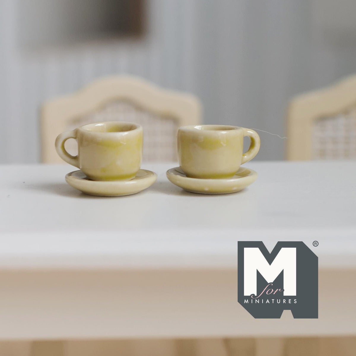 1:12 miniature ceramic coffee mug with handle tea cup 2 sets 4 pcs total (Yellow)- A076