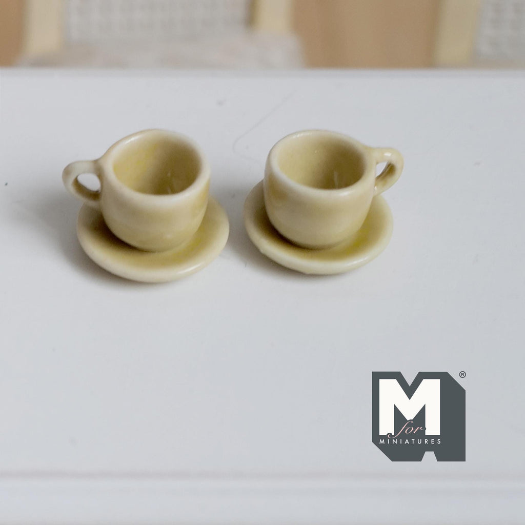 1:12 miniature ceramic coffee mug with handle tea cup 2 sets 4 pcs total (Yellow)- A076