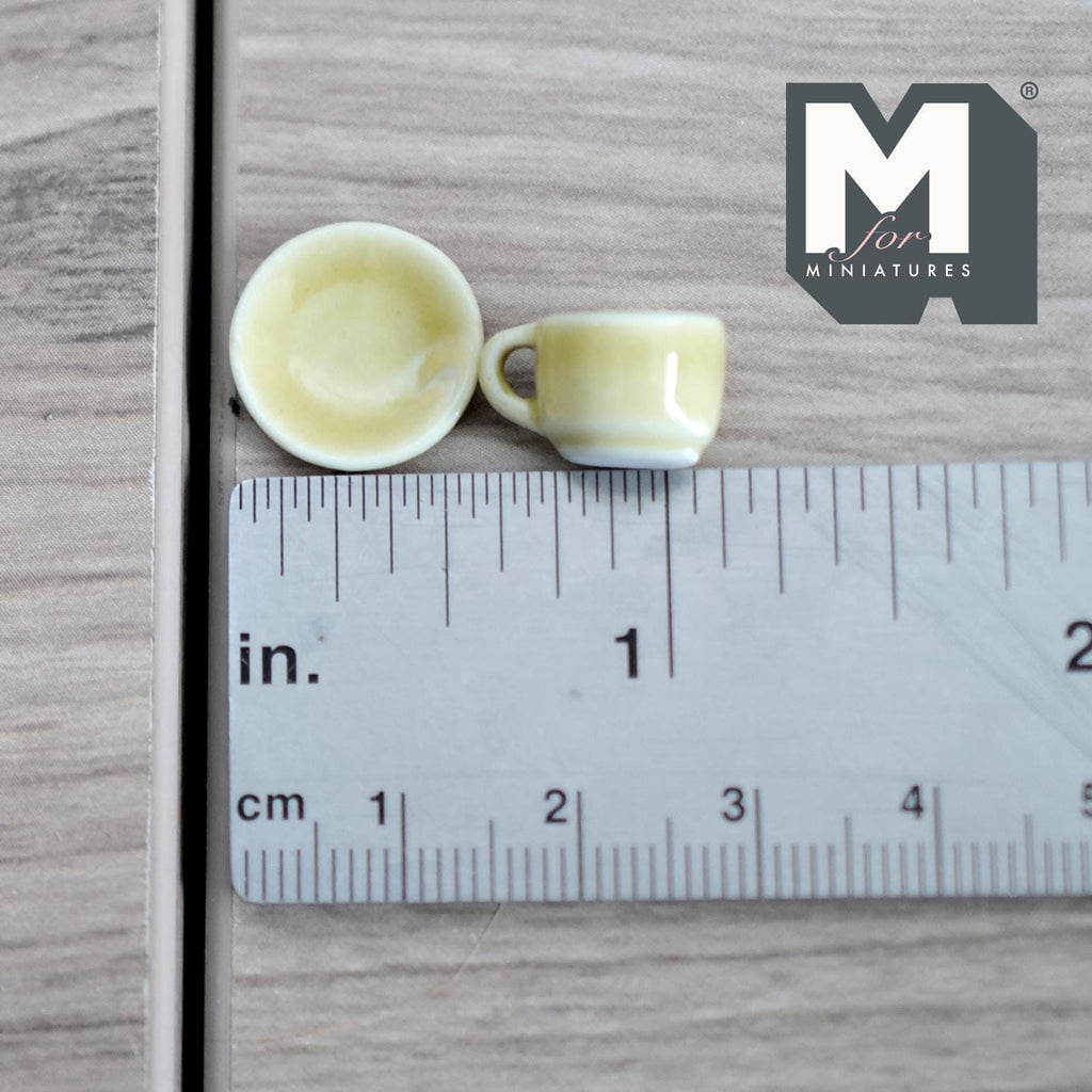 1:12 miniature ceramic coffee mug with handle tea cup 2 sets 4 pcs total (Yellow)- A076
