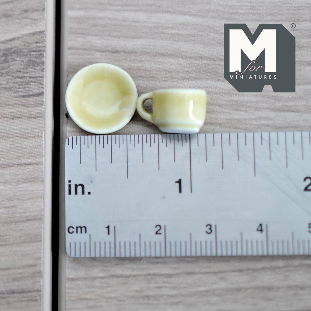 1:12 miniature ceramic coffee mug with handle tea cup 2 sets 4 pcs total (Yellow)- A076