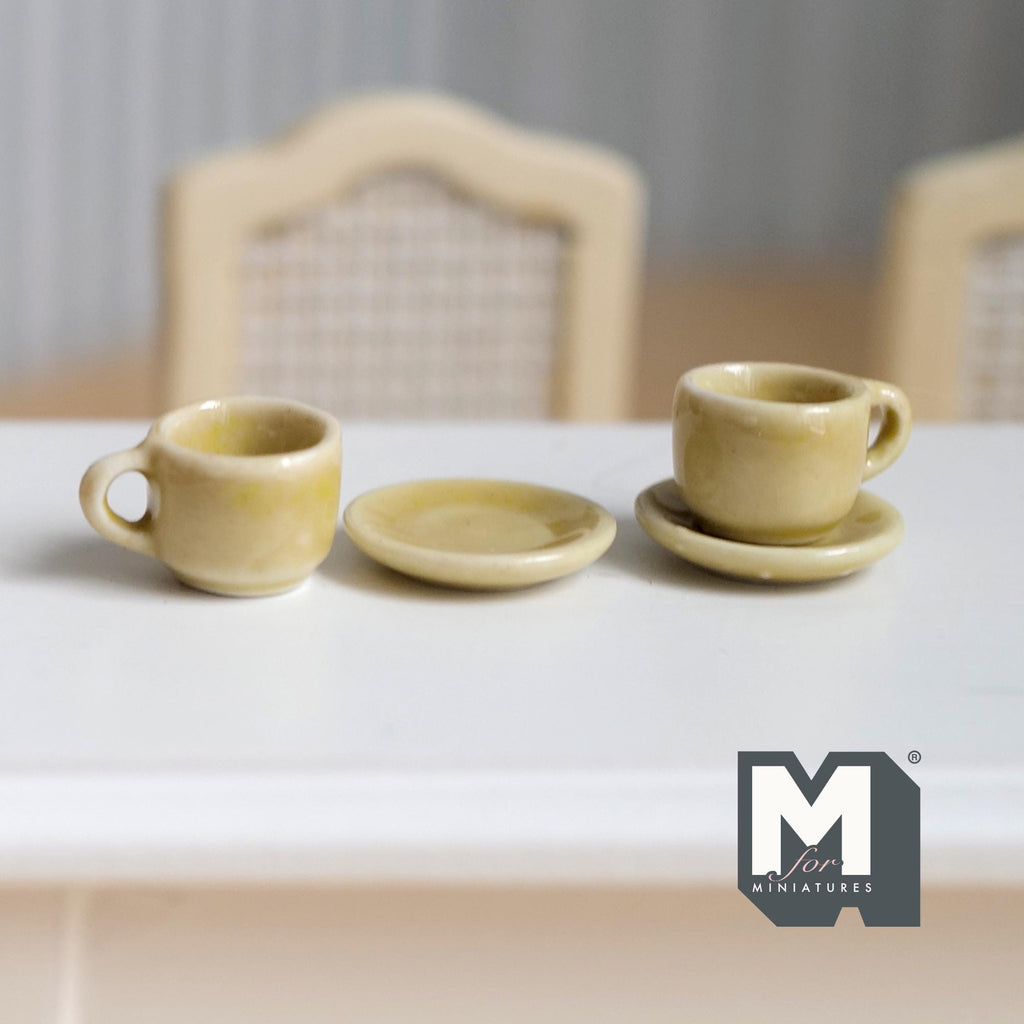 1:12 miniature ceramic coffee mug with handle tea cup 2 sets 4 pcs total (Yellow)- A076