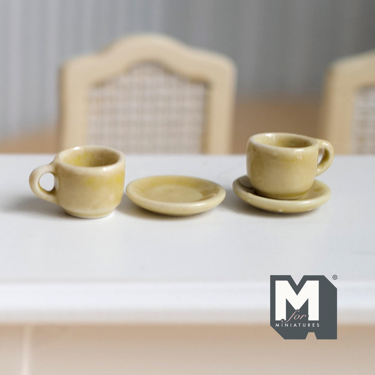 1:12 miniature ceramic coffee mug with handle tea cup 2 sets 4 pcs total (Yellow)- A076