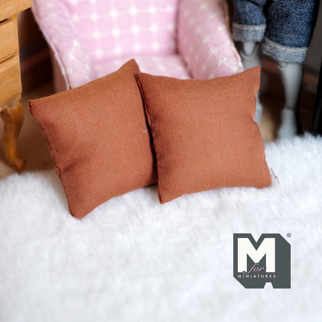 Miniature Cushions Set of 2 , 1:12 Scale Dollhouse Furniture 1-5/8 inch wide (dark brown) - D010