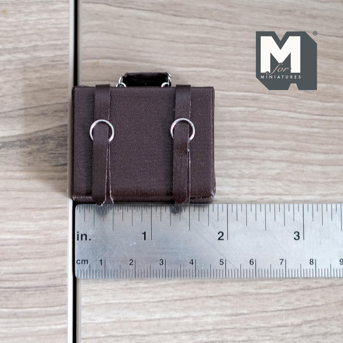 Miniature Briefcase 1:12 Scale Dollhouse Decor Suitcase Wrapped in Faux Leather 1-7/8 inch wide (brown) (non opening) - C043
