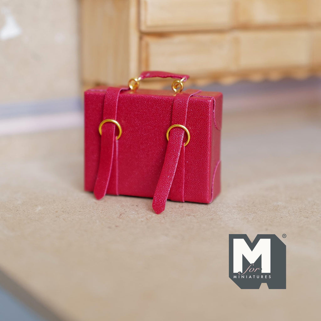 Miniature Briefcase 1:12 Scale Dollhouse Decor Suitcase Wrapped in Faux Leather 1-7/8 inch wide (red) (non opening) - C043
