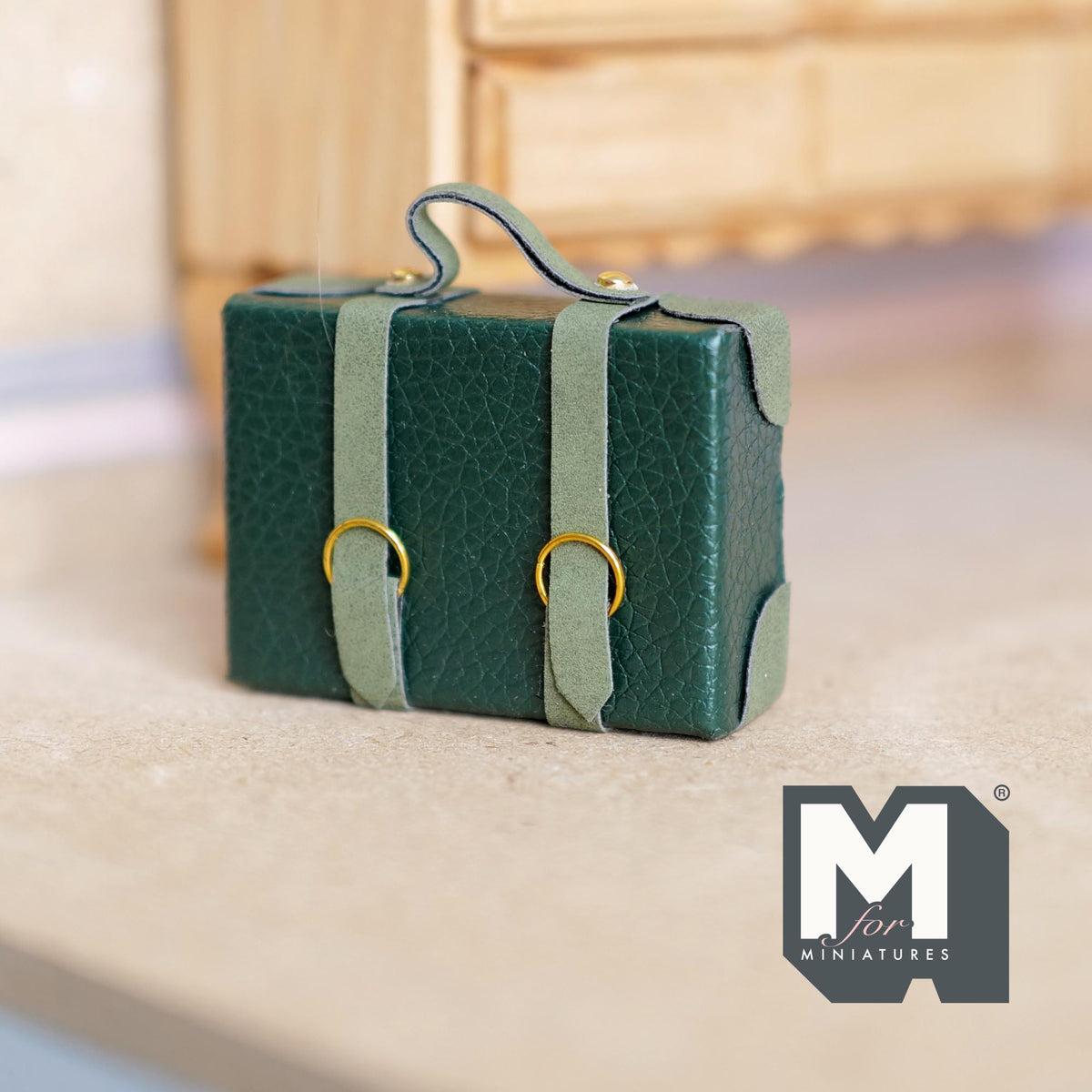 Miniature Briefcase 1:12 Scale Dollhouse Decor Suitcase Wrapped in Faux Leather 1-7/8 inch wide (green) (non opening) - C043