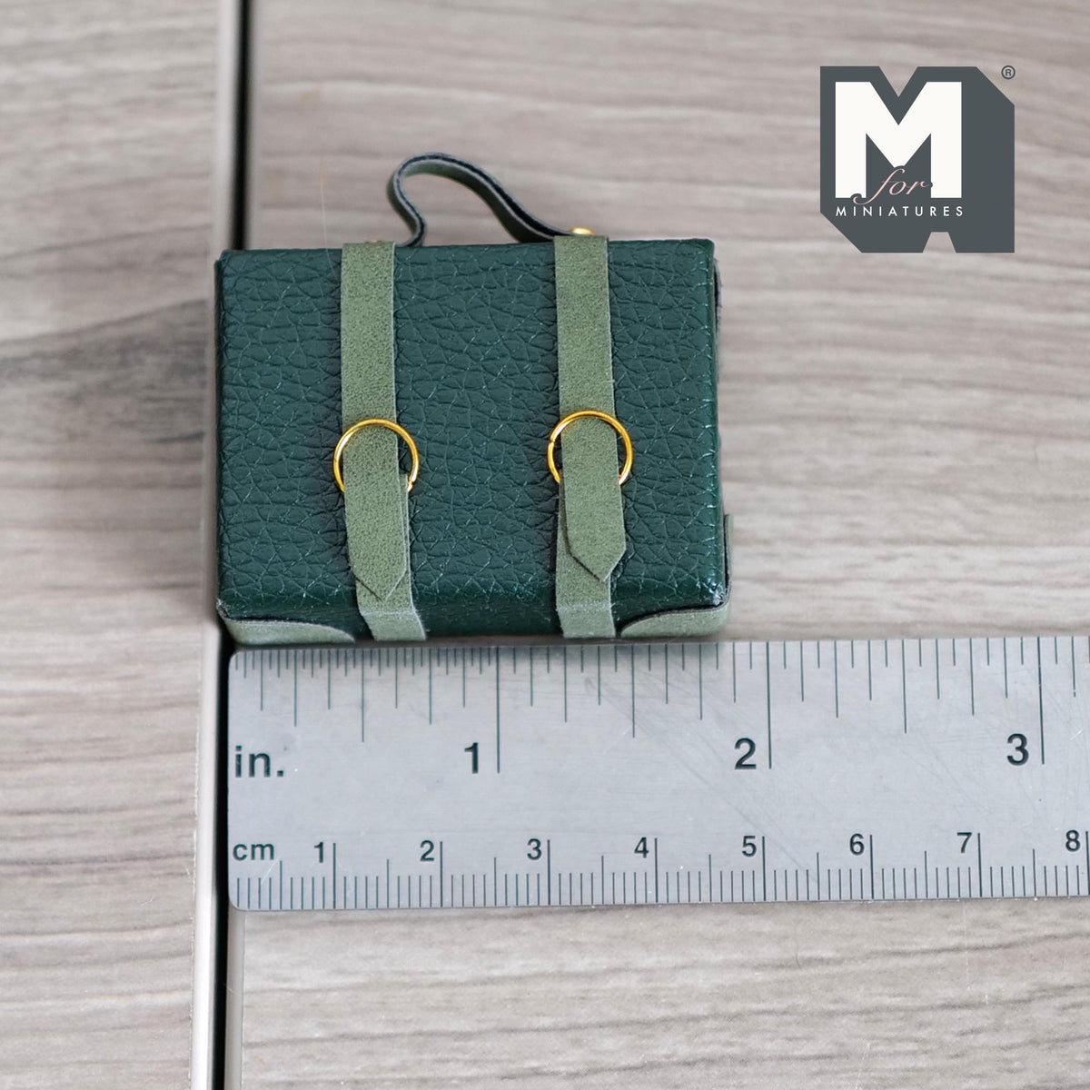 Miniature Briefcase 1:12 Scale Dollhouse Decor Suitcase Wrapped in Faux Leather 1-7/8 inch wide (green) (non opening) - C043
