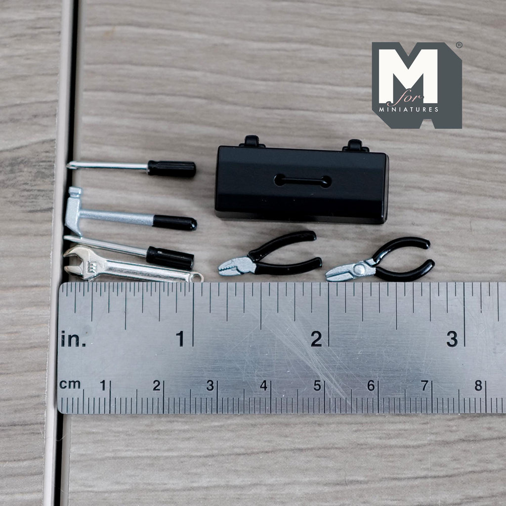 Miniature Metal Tool Box Set 1:12 Scale Tools Screw Driver Wrench Hammer 1 inch long (black) - H035