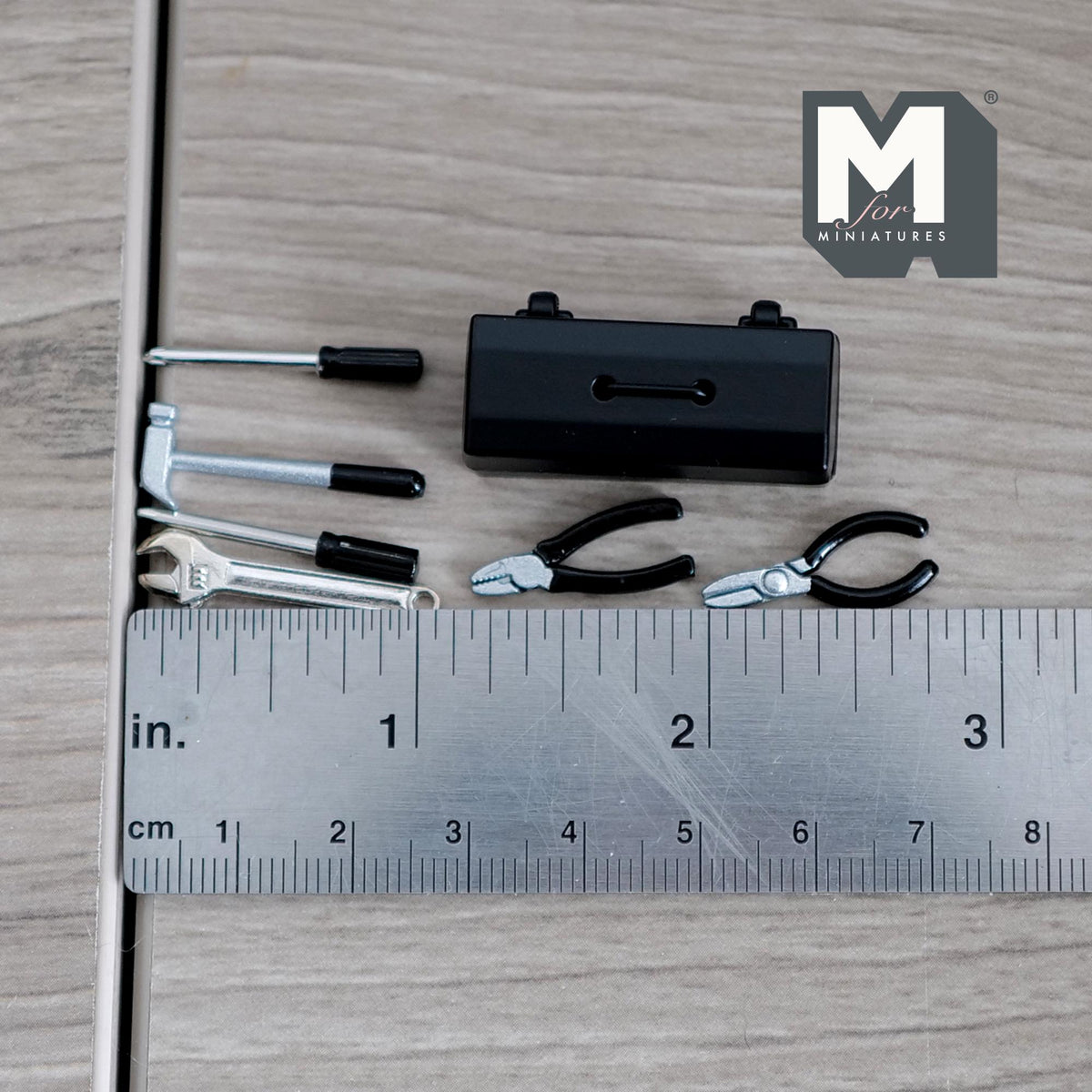 Miniature Metal Tool Box Set 1:12 Scale Tools Screw Driver Wrench Hammer 1 inch long (black) - H035