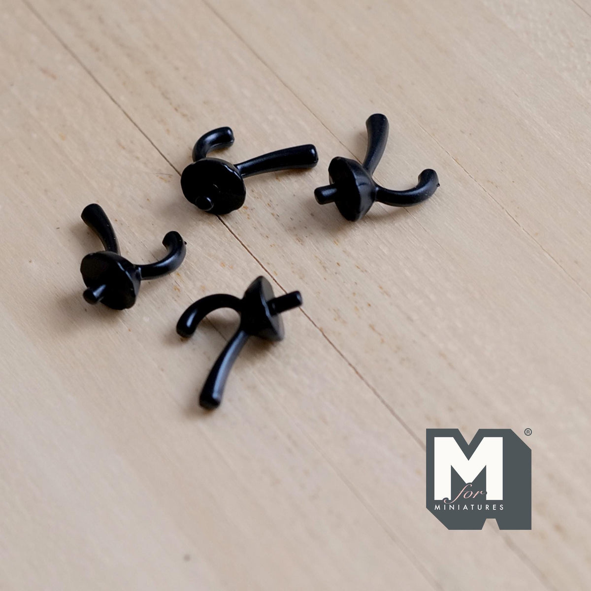 1:12 Scale Miniature Dollhouse Wall Hooks, Set of 4, 9/16 inch tall (black)