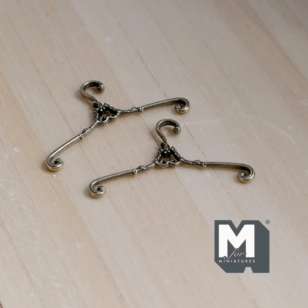 Miniature Hangers Set 1:12 Scale Dollhouse Supplies Clothes Hanger 1-9/16 inch wide  (bronze) - G059