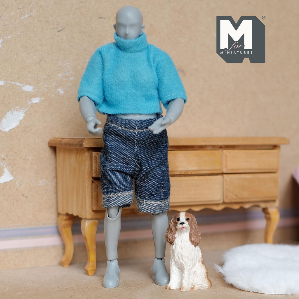 Miniature Sitting Cavalier King Charles Spaniel 1:12 Scale Cavy Dog 1-9/16 inch tall (cast resin) - C062